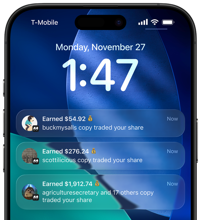 Copy trade earnings notifications on the Share app