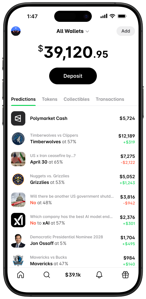 Wallet portfolio view showing balances and tokens across all connected wallets