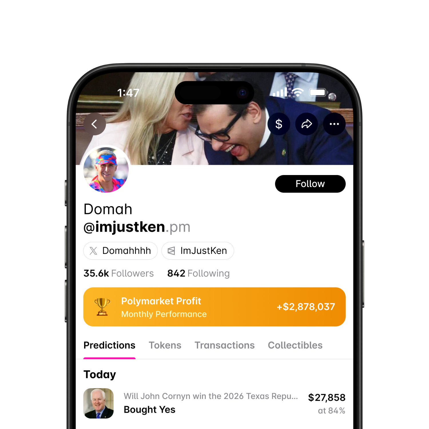 A complete Share user profile with followers, following, and shares