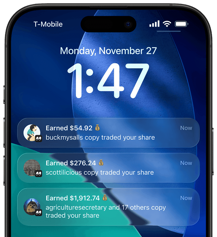 Copy trade earnings notifications on the Share app