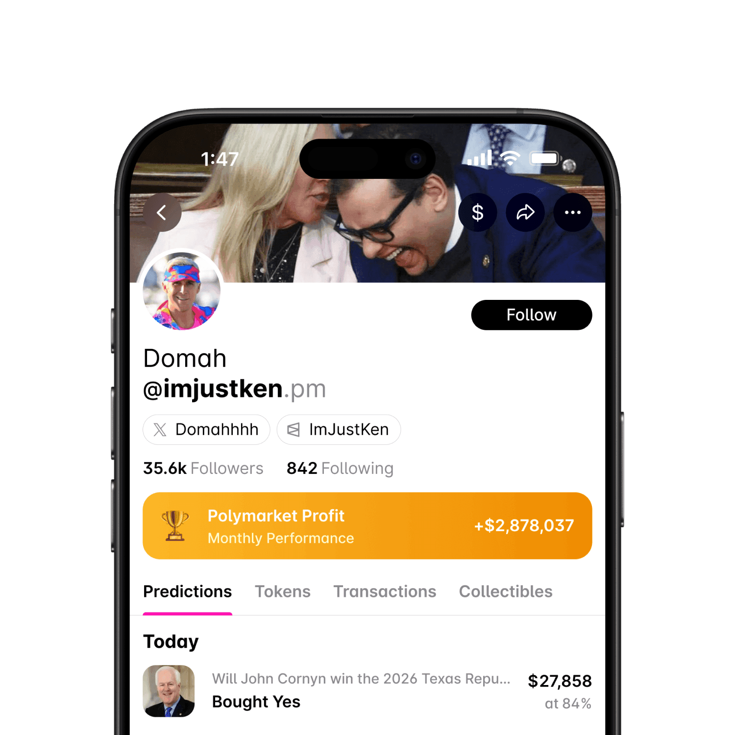 A complete Share user profile with followers, following, and shares